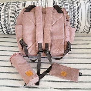 Lassig Pink Diaper Bag Backpack w/Bottle Bag & Accessories Bag